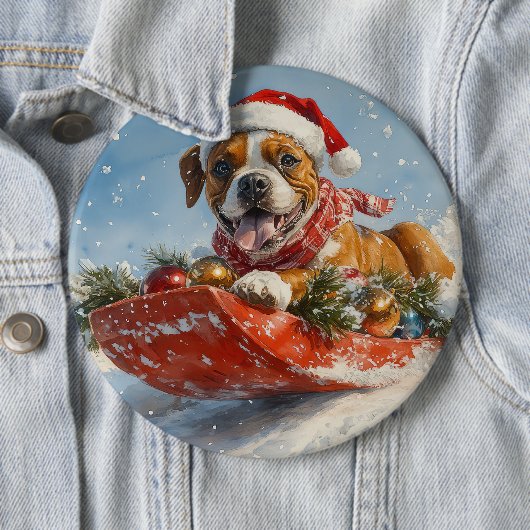 Boxerhond in slee Let it Snow Kerstmis Ronde Button 6,0 Cm (In situ)