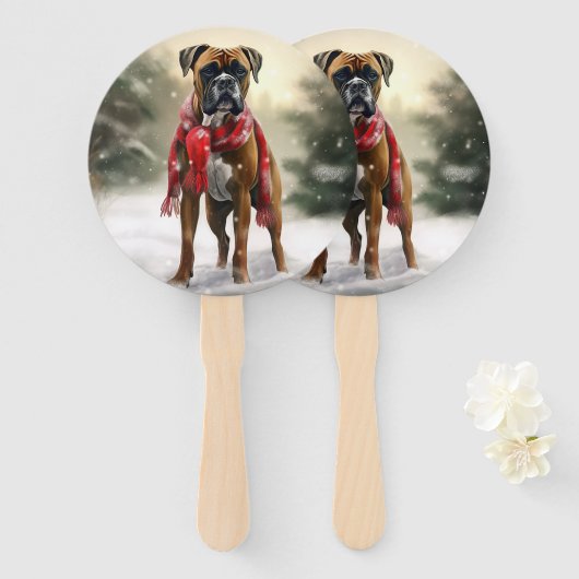 Boxerhond in Sneeuw Kerstmis Handwaaier (Voorkant en achterkant)