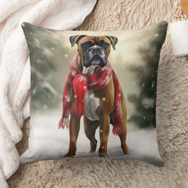 Boxerhond in Sneeuw Kerstmis Kussen (Deken)