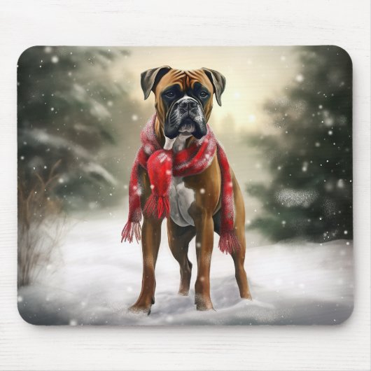 Boxerhond in Sneeuw Kerstmis Muismat (Voorkant)