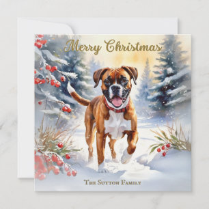 Boxerhond in sneeuw scène Prettig kerstfeest Feestdagenkaart