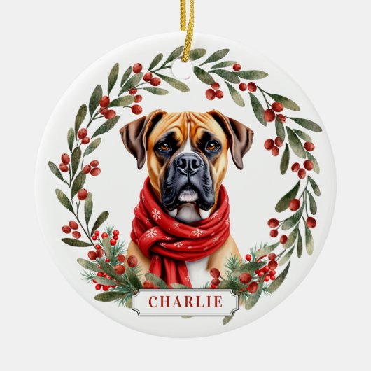 Boxerhond keramische cirkelvormige ornament (Voorkant)