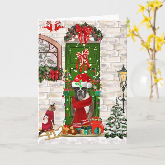 Boxerhond Kerstmis  Kaart (Gele Bloem)