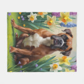 Boxerhond Lente Bloemen Schilderij Fleece Deken (Voorkant (Horizontaal))