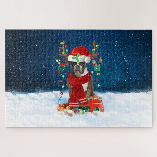 Boxerhond met kerstcadeaus legpuzzel (Horizontaal)