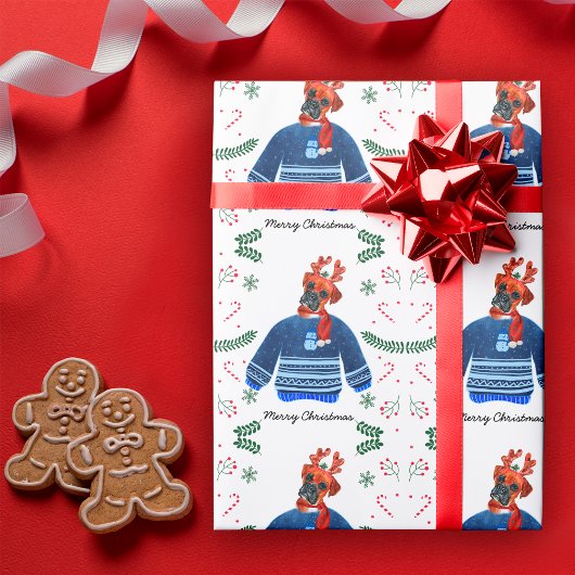 Boxerhond met kersttrui Festive Cadeaupapier