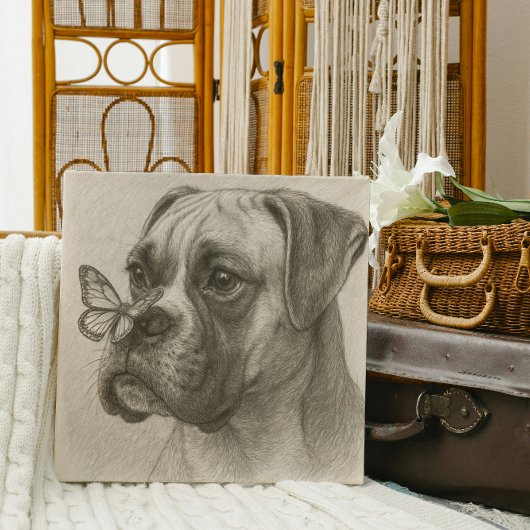 Boxerhond met vlinder zachte ontmoeting canvas afdruk