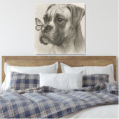 Boxerhond met vlinder zachte ontmoeting canvas afdruk (Insitu (Slaapkamer))