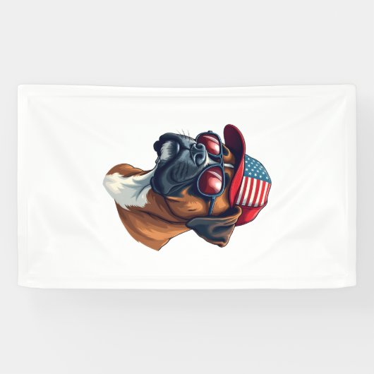 Boxerhond met Wit Rood Blauw Spandoek (Horizontaal)