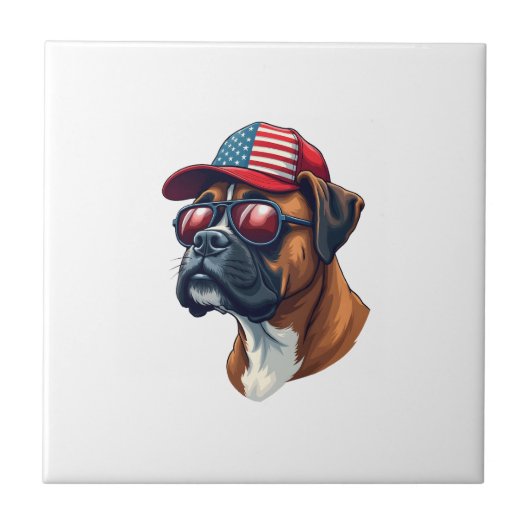 Boxerhond met wit rood blauw tegeltje (Voorkant)