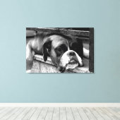 Boxerhond op vensterbank 36x24 (90x60cm) waccnm canvas afdruk (Insitu (Houten vloer))