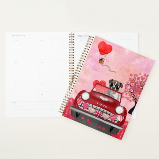 Boxerhond rijdt Auto met Hartjes Valentijn Planner (Display)
