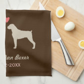 Boxerhond Silhouetten met Hart en Tekst Theedoek (Quarter Fold)