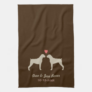 Boxerhond Silhouetten met Hart en Tekst Theedoek