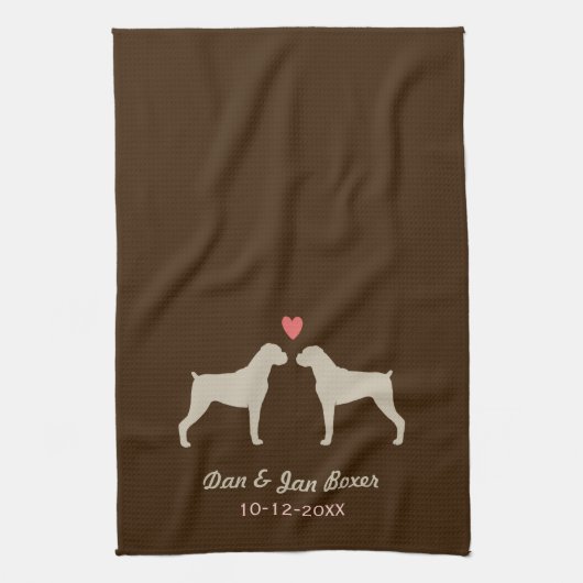Boxerhond Silhouetten met Hart en Tekst Theedoek (Verticaal)