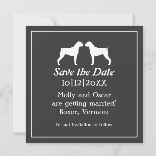 Boxerhond Silhouetten Trouwen Save the Date (Voorkant)