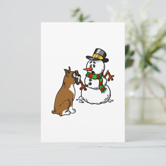 Boxerhond Sneeuwman Kerstmis Kaart (Staand voorkant)
