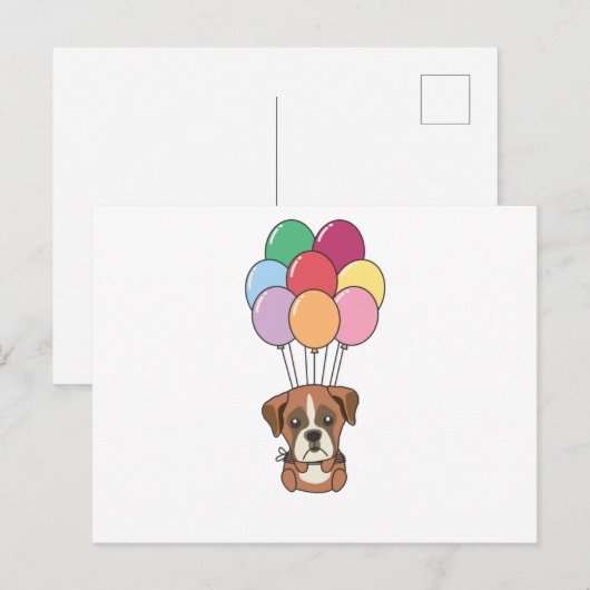 Boxerhond vliegt met kleurrijke ballonnen briefkaart (Voorkant / Achterkant)
