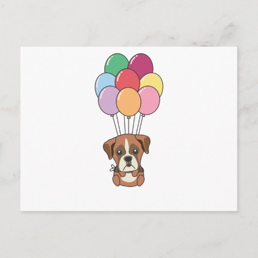 Boxerhond vliegt met kleurrijke ballonnen briefkaart (Voorkant)