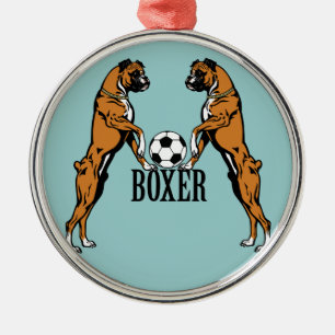 boxerhonden met voetbal metalen ornament