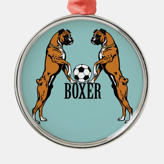 boxerhonden met voetbal metalen ornament (Voorkant)