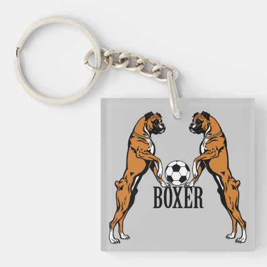 boxerhonden met voetbal sleutelhanger (voorkant)