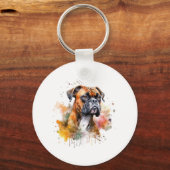 BoxerLove Waterverf Artwork - Loyal Canine Breed Sleutelhanger (Voorkant)