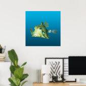Boxfish Close-up! Verlopend blauwe achtergrond | Poster (Thuiskantoor)