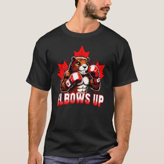 Boxing Beaver - Elbows Up! Grappig Canadees T-shirt (Voorkant)