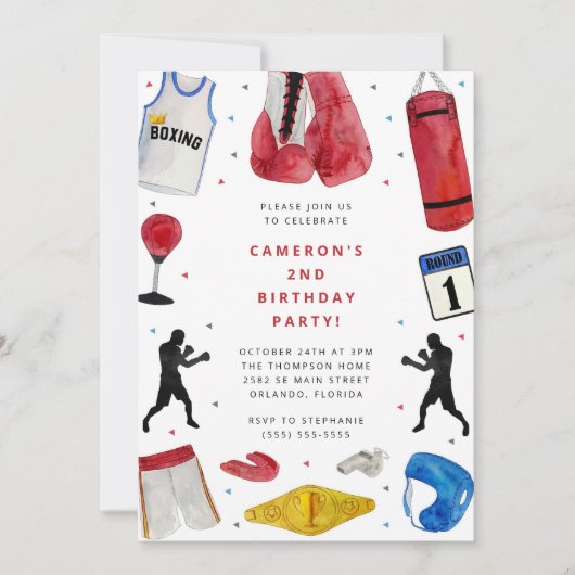Boxing Boy Birthday Party Invitation Kaart (Voorkant)