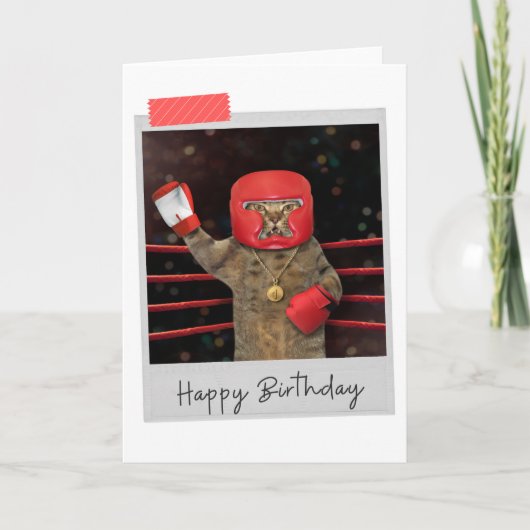 Boxing Cat Funny Birthday Card Kaart (Voorkant)