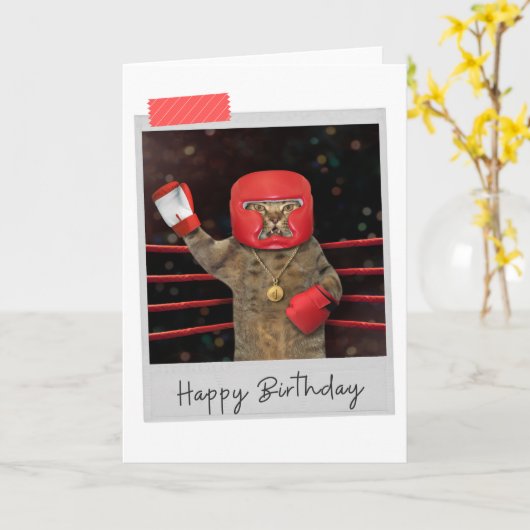 Boxing Cat Funny Birthday Card Kaart (Gele Bloem)