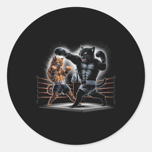 Boxing Cats Kat Boxing Lovers Graphic Design Ronde Sticker (Voorkant)