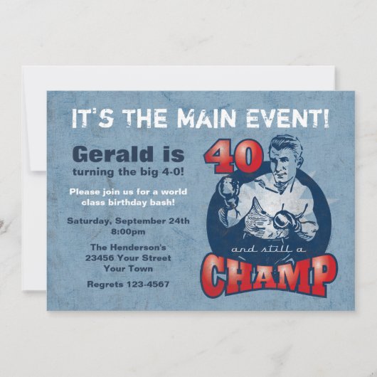 Boxing Champ 40th Birthday Party Invitation Kaart (Voorkant)