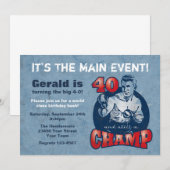 Boxing Champ 40th Birthday Party Invitation Kaart (Voorkant / Achterkant)