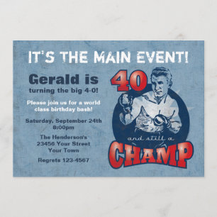 Boxing Champ 40th Birthday Party Invitation Kaart