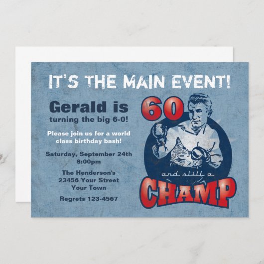 Boxing Champ 60th Birthday Party Invitation Kaart (Voorkant / Achterkant)