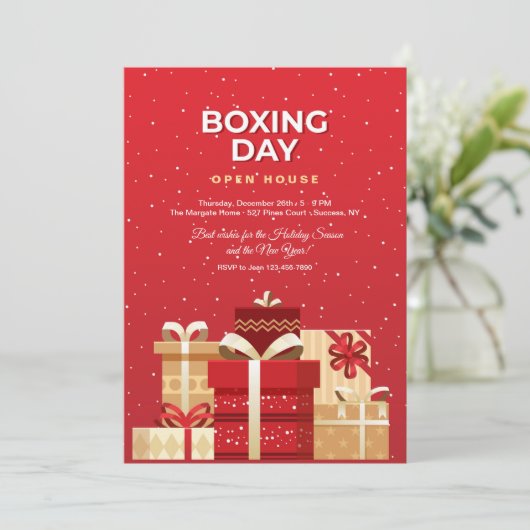 Boxing Day Invitation in Red Kaart (Staand voorkant)