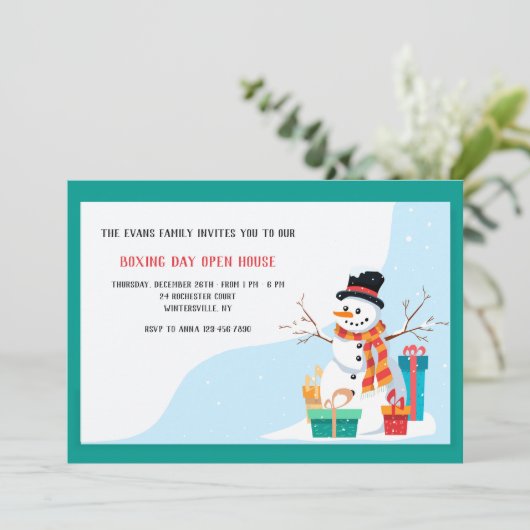 Boxing Day Snowman Holiday Uitnodiging (Staand voorkant)