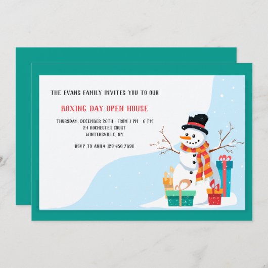 Boxing Day Snowman Holiday Uitnodiging (Voorkant / Achterkant)