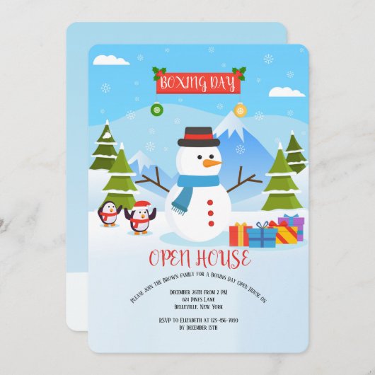 Boxing Day Snowman Uitnodiging (Voorkant / Achterkant)