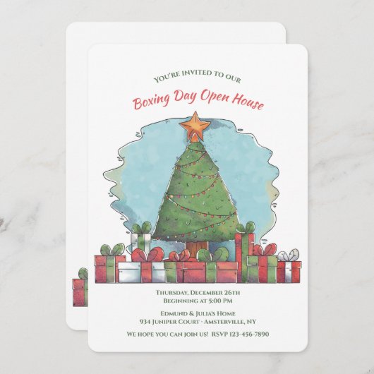 Boxing Day Tree Invitation Kaart (Voorkant / Achterkant)