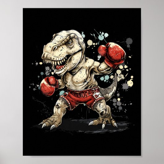 Boxing Dinosaur Boxer T-rex Kickboxing Dino Boxing Poster (Voorkant)