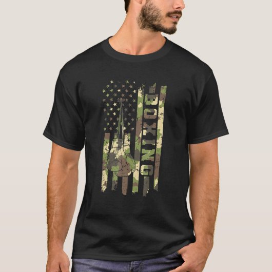 Boxing Fighter Martial Arts Camouflage America Fla T-shirt (Voorkant)