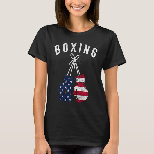 Boxing  For Him Dad Men Box Gloves American Flag U T-shirt (Voorkant)
