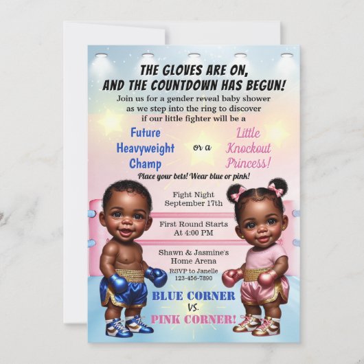 Boxing Gender Reveal Baby shower Kaart (Voorkant)