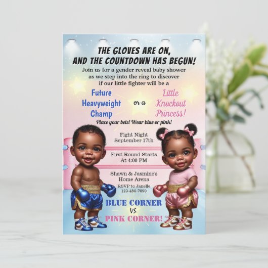 Boxing Gender Reveal Baby shower Kaart (Staand voorkant)