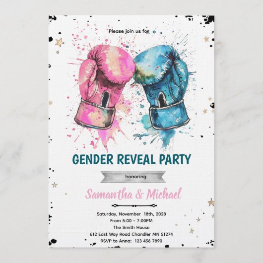 Boxing gender reveal party invitation kaart (Voorkant)