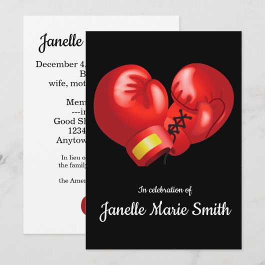 Boxing Ghandschoenen Design Memorial Kaart (Voorkant / Achterkant)