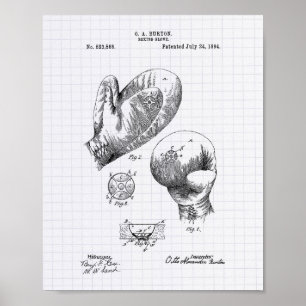 Boxing Glove 1894 Patent Art - Lined Peper Poster
